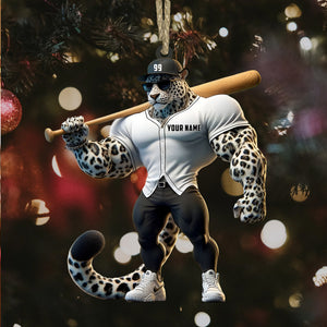 Baseball Leopard Christmas Ornament, Personalized Ornament