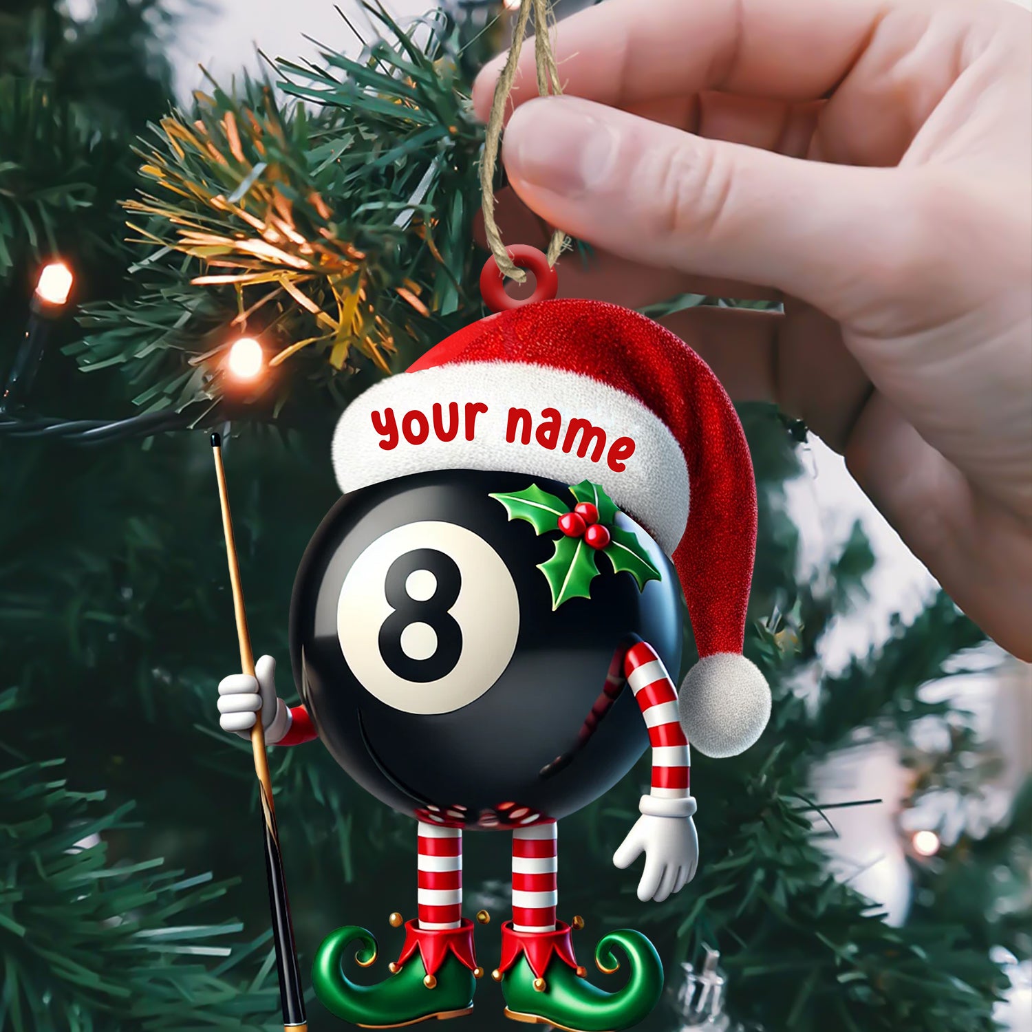 Billiard Santa Ball Christmas Ornament, Personalized Ornament