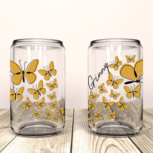 Butterfly Line - Custom Name - Personalized Glass Bottle, Frosted Bottle