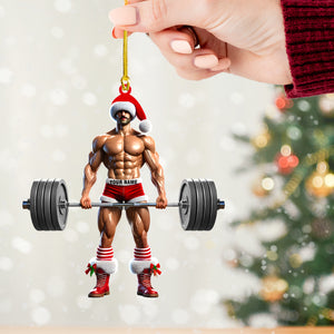 Weightlifter Santa Christmas Ornament, Personalized Ornament