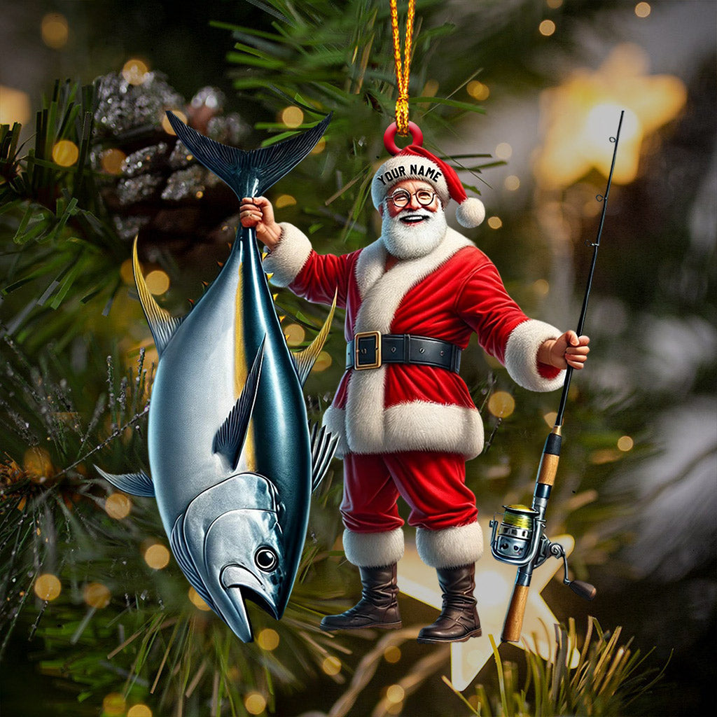 Santa Fishing Home Decor Christmas Ornament, Personalized Ornament