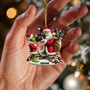 Santa And ELF Photographer Home Decor Christmas Ornament, Personalized Ornament