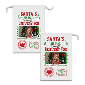 Santa Delivery Custom Photo And Name, Personalized String Bag, Christmas Gift