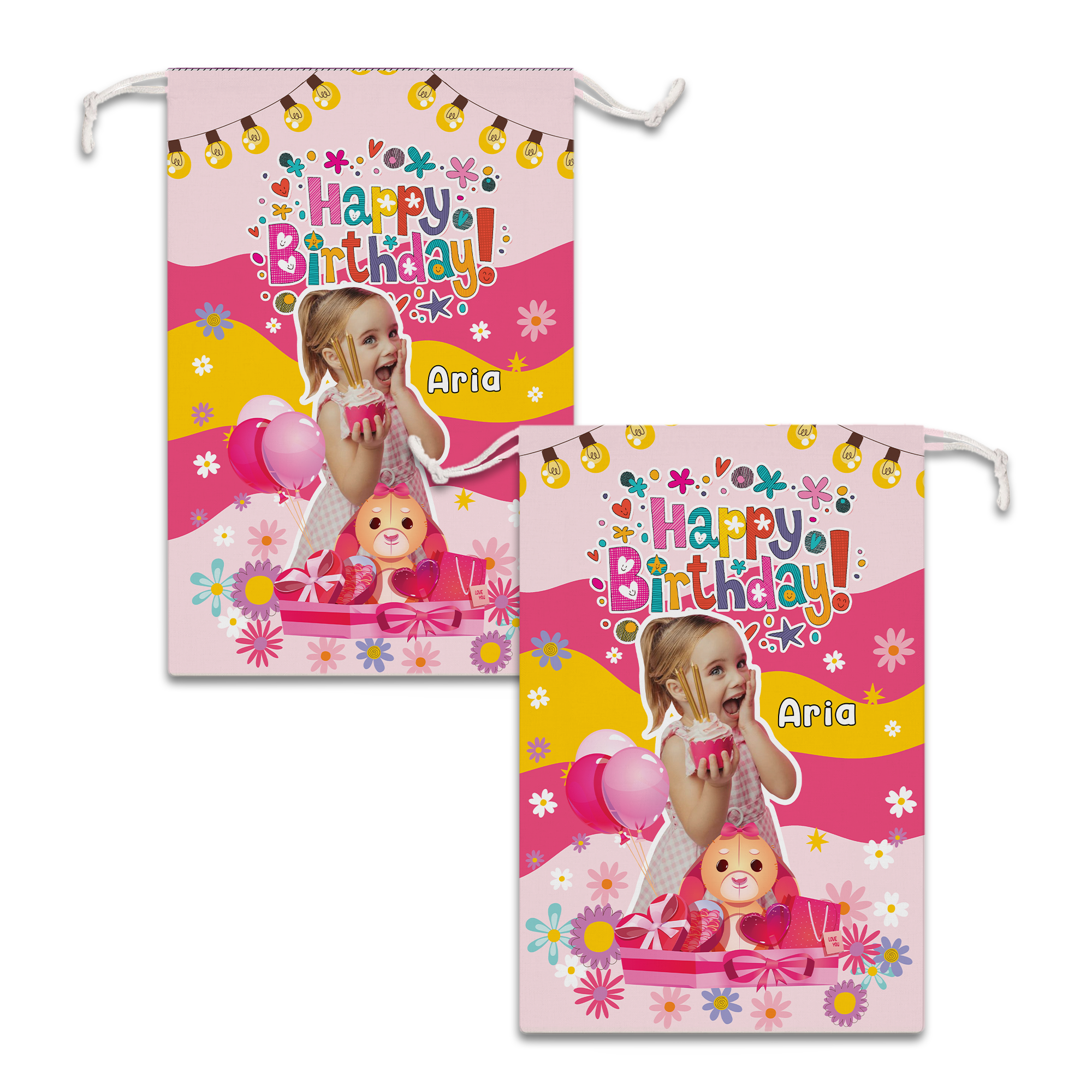 Happy Cute Kid Birthday Bag Personalized Christmas String Bag