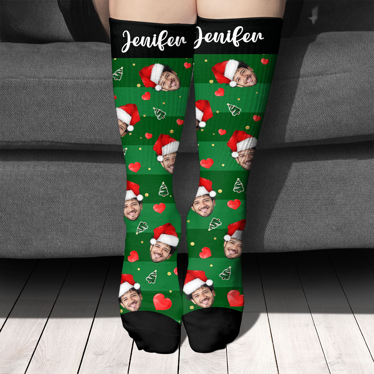 Custom Photo Christmas Socks, Personalized Black Socks, Christmas Gifts For Family