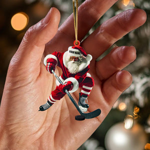 Hockey Santa Pose Christmas Ornament, Personalized Ornament