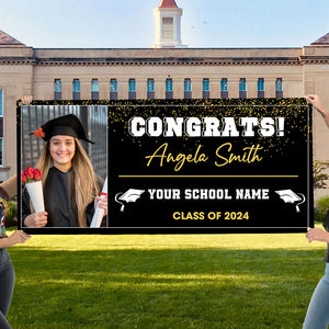 Congrats Class Of 2024 - Personalized Photo And Texts Graduated Banner, Decoration Gifts