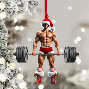 Weightlifter Santa Christmas Ornament, Personalized Ornament