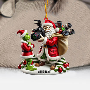 Santa And ELF Photographer Home Decor Christmas Ornament, Personalized Ornament