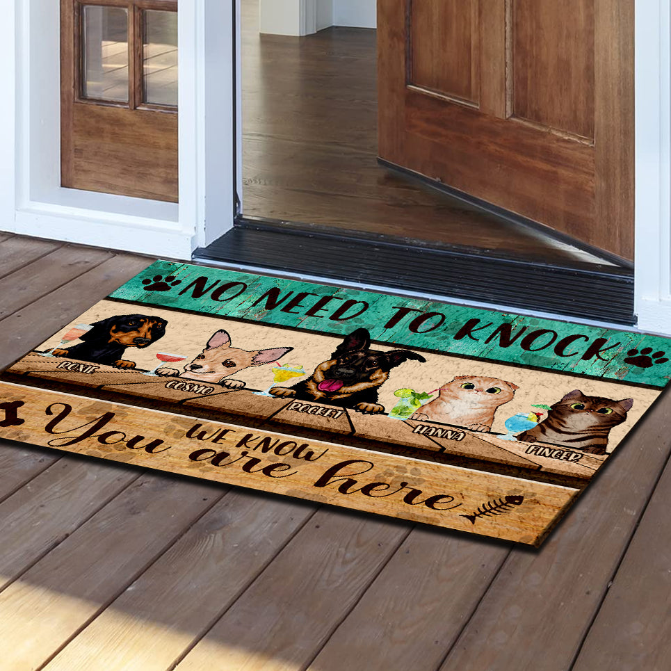 No Need To Knock - We Know You Are Here - Personalized Cat Dog Doormat, Pet Lovers Gift