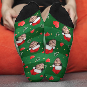 Custom Photo Christmas Socks, Personalized Black Socks, Christmas Gifts For Family