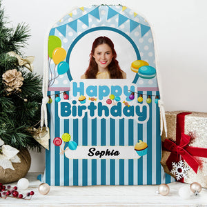 Happy Birthday White Blue Bag Personalized Christmas String Bag