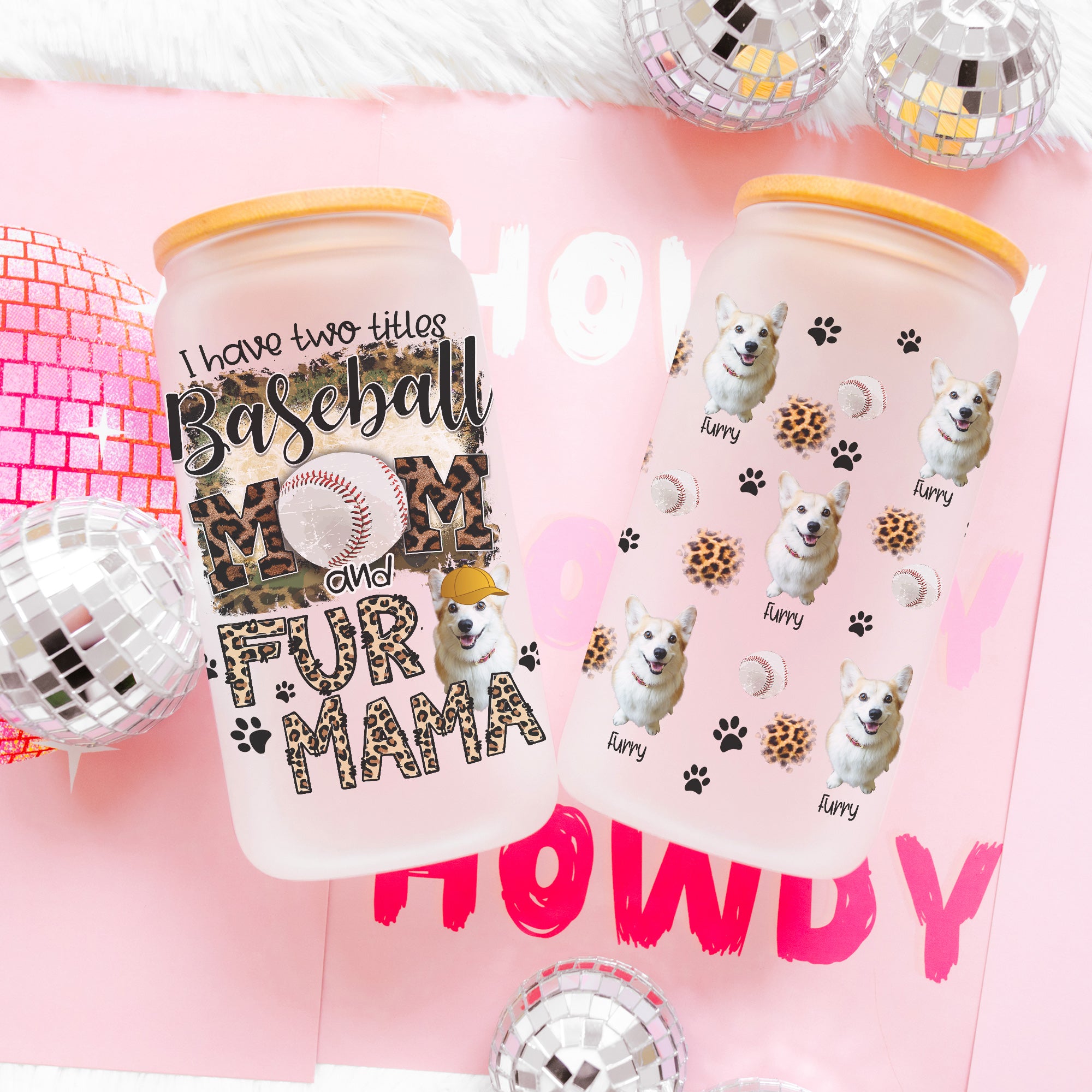 I Have Two Titles Baseball Mom And Fur Mama - Custom Pet Photo And Name - Personalized Glass Bottle, Frosted Bottle, Gift For Pet Lovers