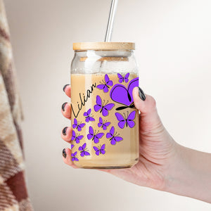 Butterfly Line - Custom Name - Personalized Glass Bottle, Frosted Bottle