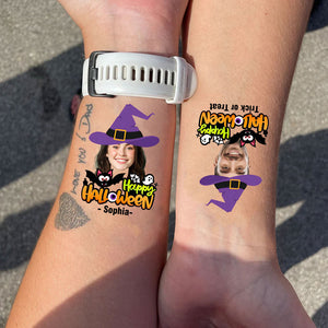 Happy Halloween Tattoo, Custom Face Photo And Texts Temporary Tattoo, Personalized Tattoo, Fake Tattoo