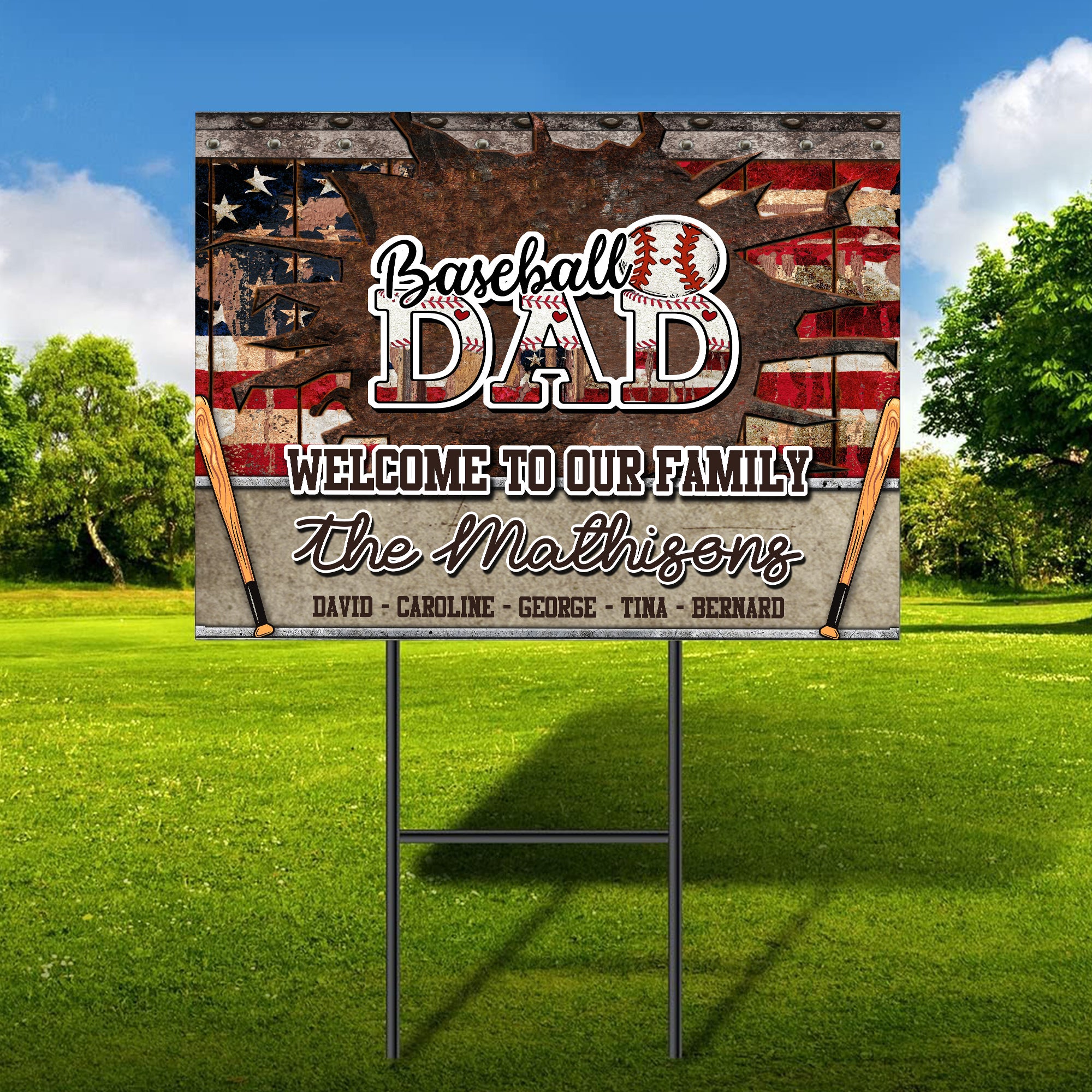 Personalized Baseball Dad Lawn Sign, Welcome To Our Family, Gift For Family