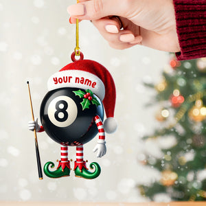 Billiard Santa Ball Christmas Ornament, Personalized Ornament