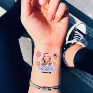 Happy B-day, Custom Photo And Texts Temporary Tattoo, Personalized Tattoo, Fake Tattoo