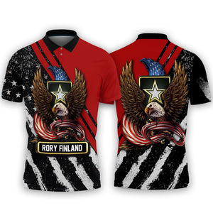 Personalized Eagle US Flag Army Veteran Polo Shirt, Gift For Veterans