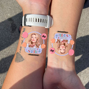 Happy B-day, Custom Photo And Texts Temporary Tattoo, Personalized Tattoo, Fake Tattoo