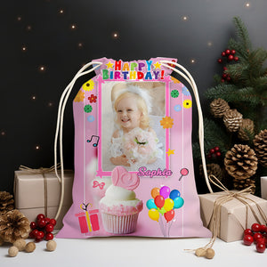 Happy Birthday Pink Cake Bag Personalized Christmas String Bag