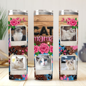 Cat Mama - Custom Photo - Personalized Skinny Tumbler - Gift For Cat Lovers