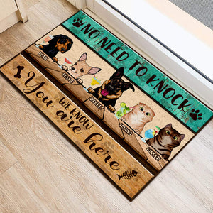 No Need To Knock - We Know You Are Here - Personalized Cat Dog Doormat, Pet Lovers Gift