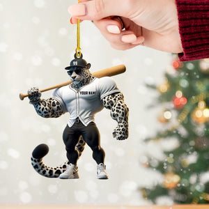 Baseball Leopard Christmas Ornament, Personalized Ornament