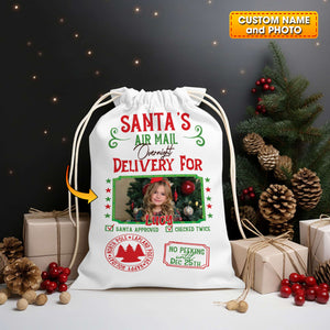 Santa Delivery Custom Photo And Name, Personalized String Bag, Christmas Gift