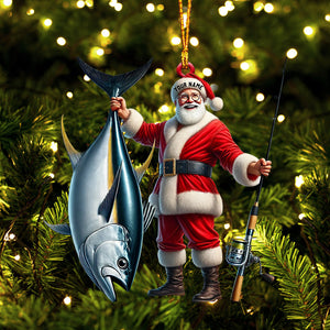 Santa Fishing Home Decor Christmas Ornament, Personalized Ornament