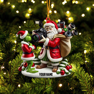 Santa And ELF Photographer Home Decor Christmas Ornament, Personalized Ornament