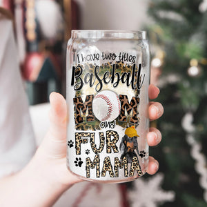 I Have Two Titles Baseball Mom And Fur Mama - Custom Pet Photo And Name - Personalized Glass Bottle, Frosted Bottle, Gift For Pet Lovers