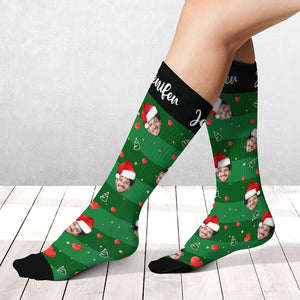 Custom Photo Christmas Socks, Personalized Black Socks, Christmas Gifts For Family