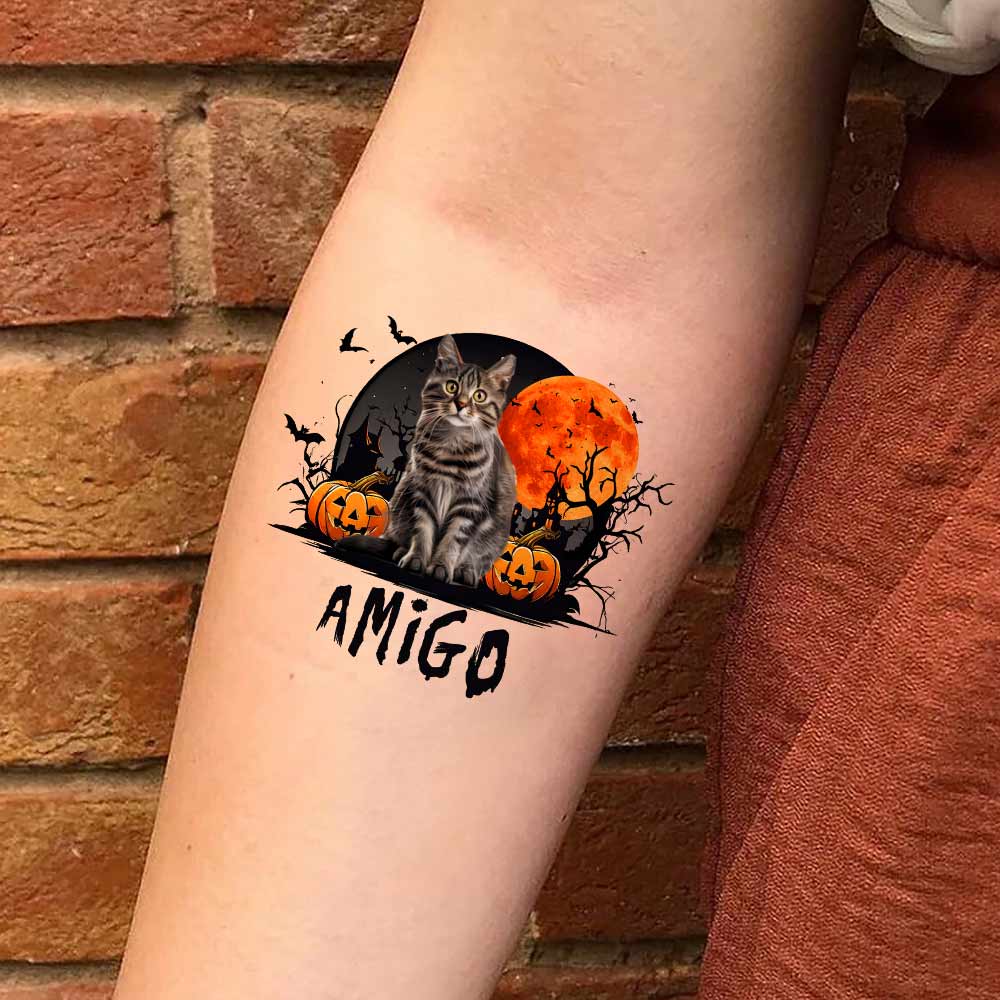 Halloween Pet Lover, Custom Face Photo And Texts Temporary Tattoo, Personalized Tattoo, Fake Tattoo