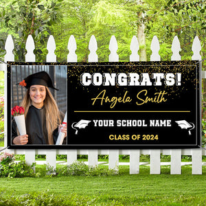 Congrats Class Of 2024 - Personalized Photo And Texts Graduated Banner, Decoration Gifts