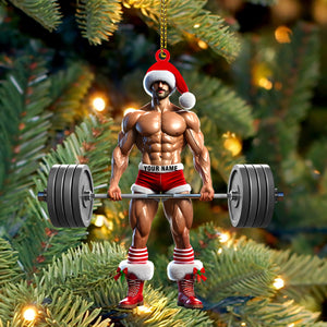 Weightlifter Santa Christmas Ornament, Personalized Ornament