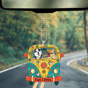 Pet Hippie Bus Car, Acrylic Ornament, Custom Name and Photo