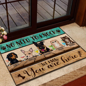 No Need To Knock - We Know You Are Here - Personalized Cat Dog Doormat, Pet Lovers Gift