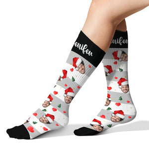 Custom Photo Christmas Socks, Personalized Black Socks, Christmas Gifts For Family