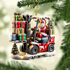 Forklift Santa Christmas Ornament, Personalized Ornament