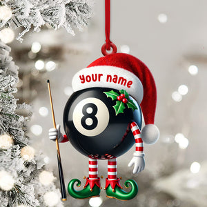 Billiard Santa Ball Christmas Ornament, Personalized Ornament