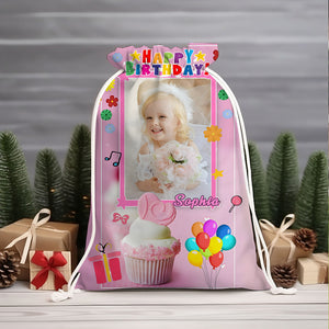 Happy Birthday Pink Cake Bag Personalized Christmas String Bag