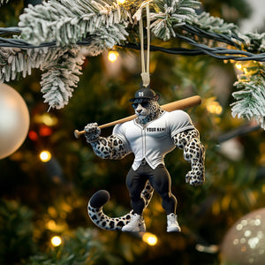 Baseball Leopard Christmas Ornament, Personalized Ornament