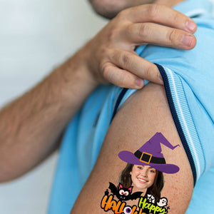 Happy Halloween Tattoo, Custom Face Photo And Texts Temporary Tattoo, Personalized Tattoo, Fake Tattoo