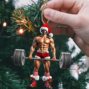 Weightlifter Santa Christmas Ornament, Personalized Ornament