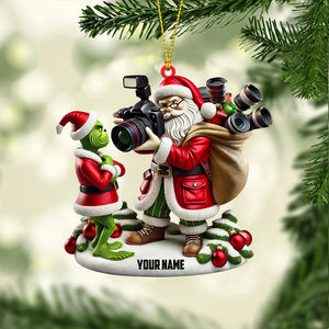 Santa And ELF Photographer Home Decor Christmas Ornament, Personalized Ornament