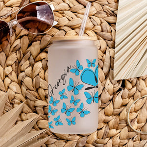 Butterfly Line - Custom Name - Personalized Glass Bottle, Frosted Bottle