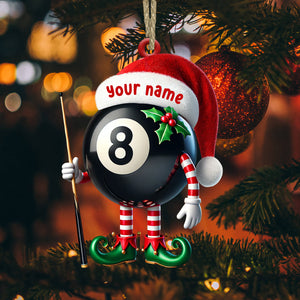 Billiard Santa Ball Christmas Ornament, Personalized Ornament