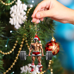 Weightlifter Santa Christmas Ornament, Personalized Ornament