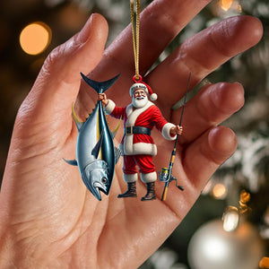 Santa Fishing Home Decor Christmas Ornament, Personalized Ornament